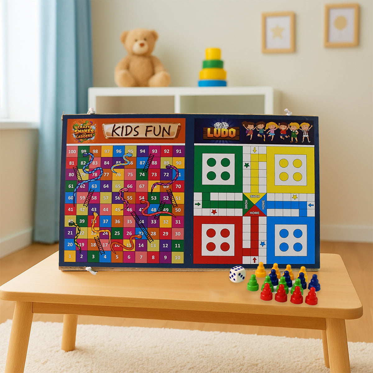 Wooden Board Game Set  Ludo Snakes  Ladders And Desktop Football (3-in-1)