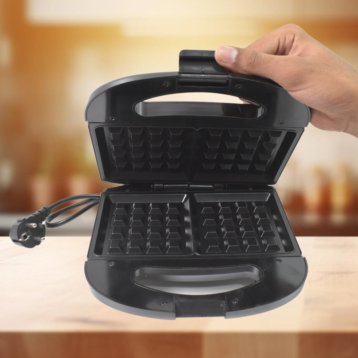 2817 Waffle Maker Makes 2 Square Shape Waffles Non-stick Plates Easy To Use With Indicator Lights