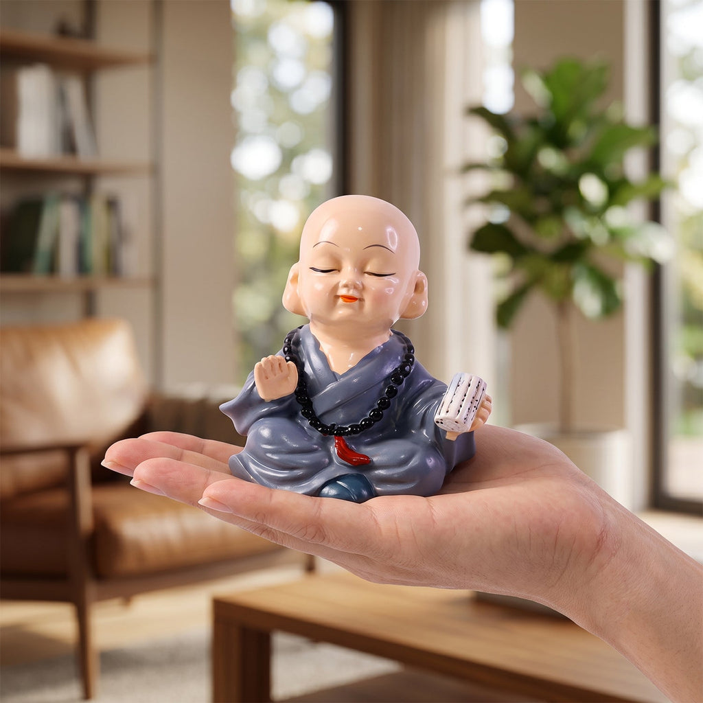 Little Monk Buddha Statue Set For Car Dashboard Office Desk And Home Decor (4 Pc)