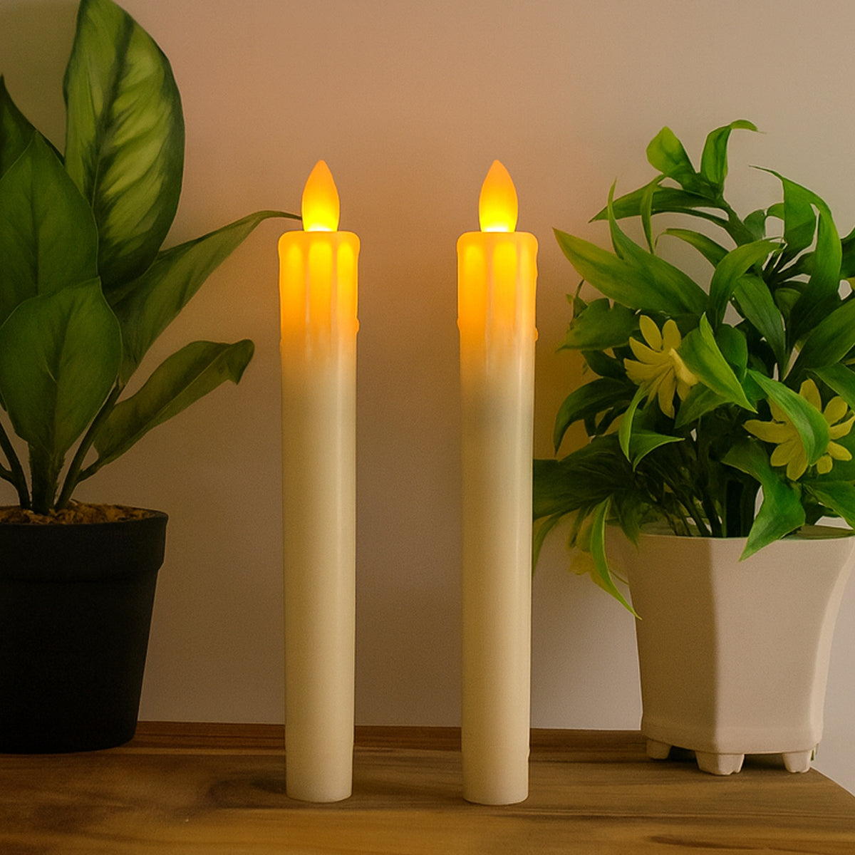 Set Of 2 Led Flameless Taper Candles