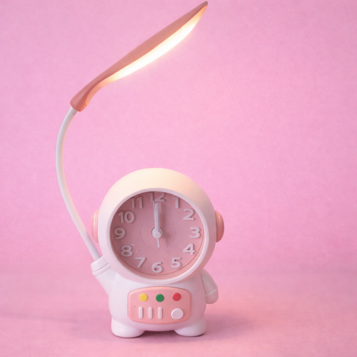 Astronaut Table Lamp with Clock for Kids Study Desk & Bedroom