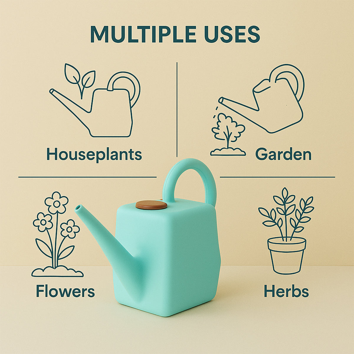 2 Litre Heavy-duty Plastic Gardening Watering Can With Long Spout  Ergonomic Handle